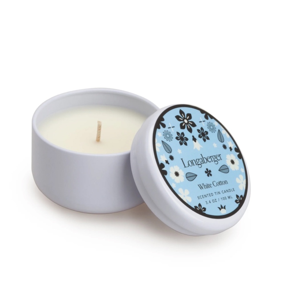NWT Longaberger Candle Scented in a Tin. White Cotton. 3.4 oz/100 ml